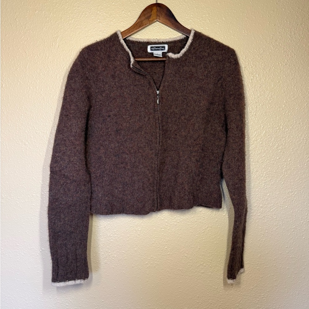 Brown Zip-Up Wool Women Sweater